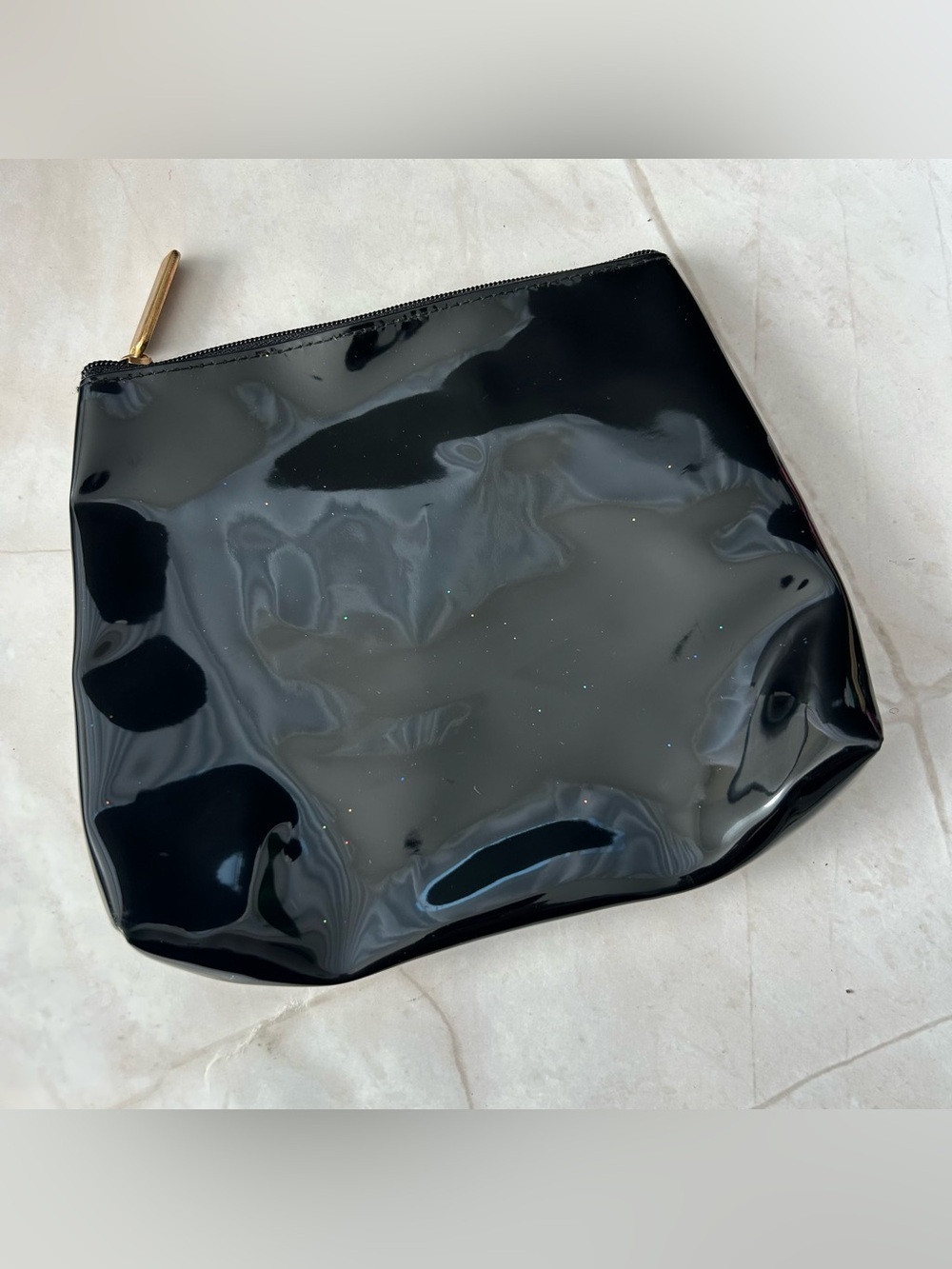 Elizabeth Arden Black Patent Cosmetic Pouch with Gold-Tone Zip Pull